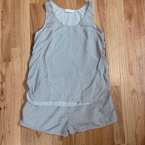 Everlane Black and White Striped 100% silk pajama short set